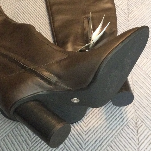 Zara 6.5 eu 37 brown leather high heel over the knee boots - Picture 2 of 13